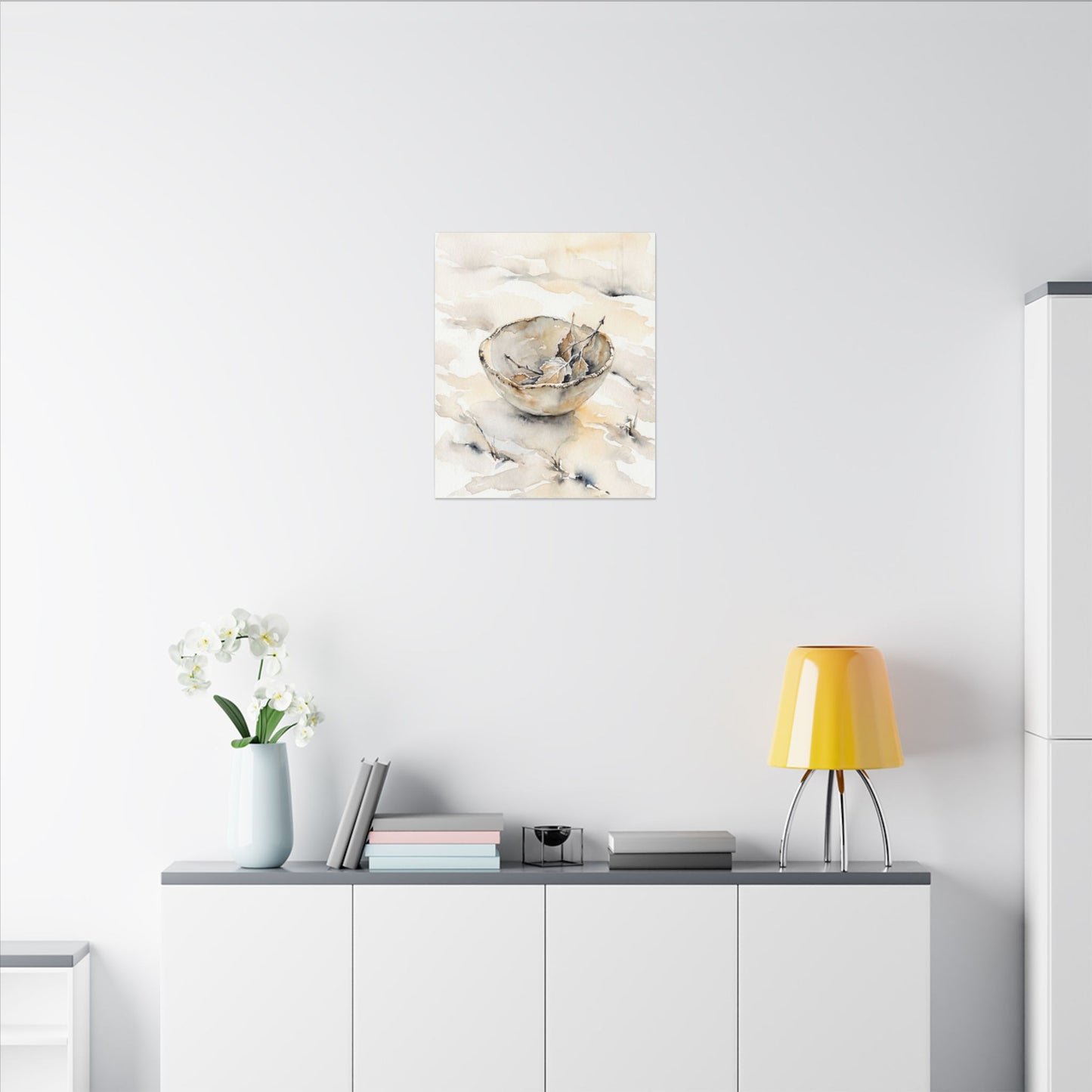 Ceramic Bowl Canvas Art | Winter Japandi Watercolor Art