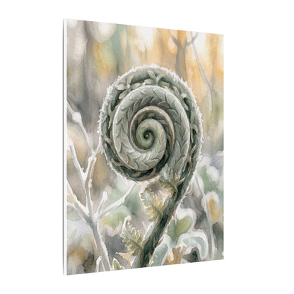 Winter Fern Unfurling Watercolor Canvas Art | Cozy Decor
