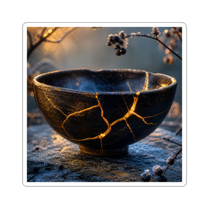 Kintsugi Ceramic Bowl in Golden Hour | Gold Repair Sticker