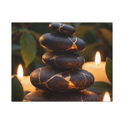 Summer River Stones Gold Vein Canvas Art | Philosophical Decor Art Print