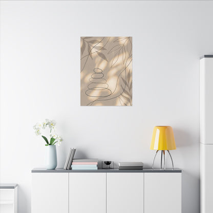 River Stones Minimal Line Canvas Art | Earthy Japandi Art