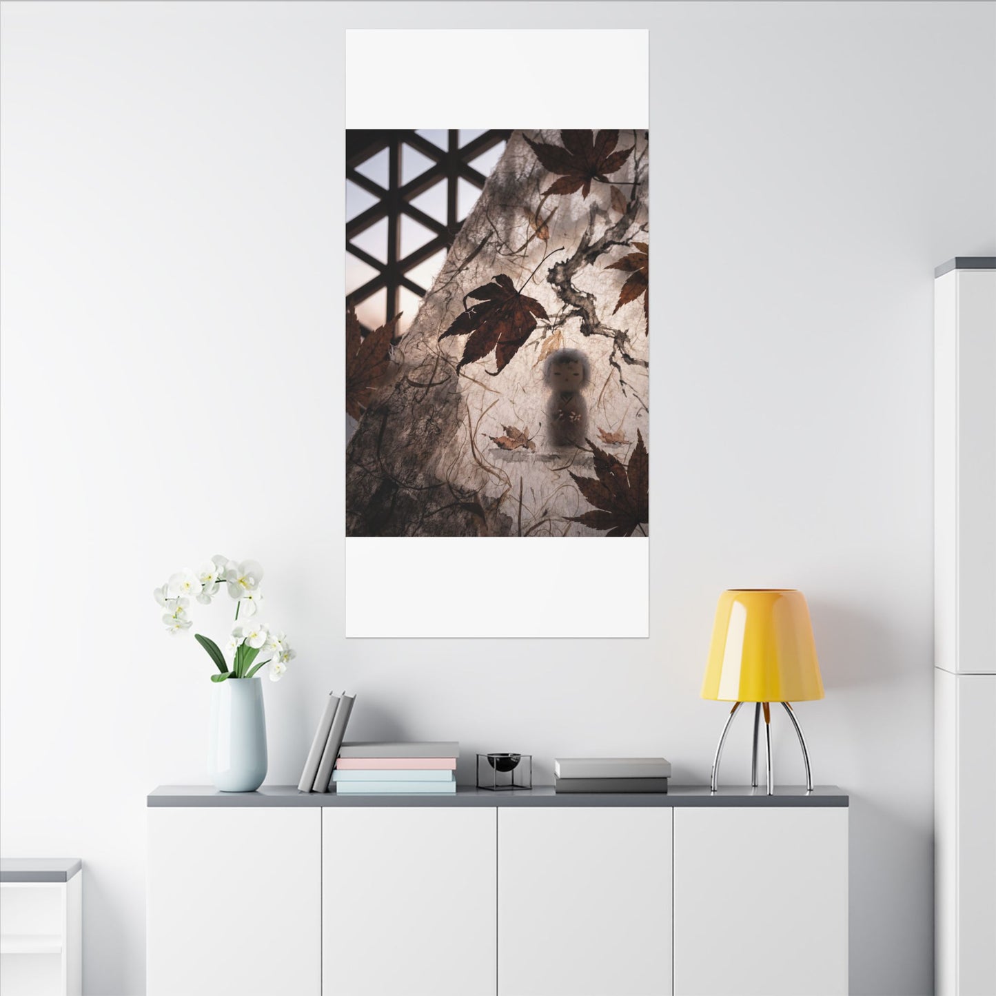 Shoji Screen Autumn Canvas Art | Dark Japandi Atmospheric Design