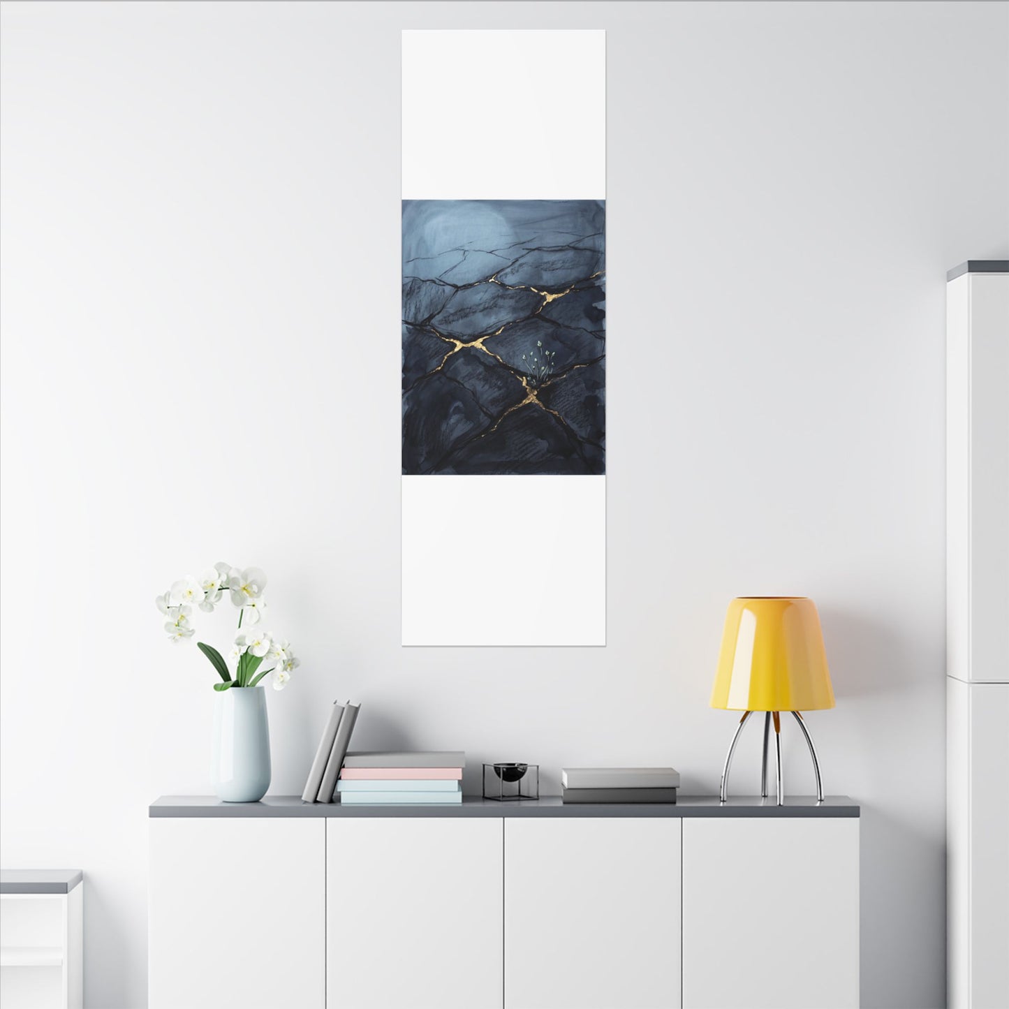 Mono No Aware Cracked Earth Canvas Art - Dark Japandi Charcoal Ink