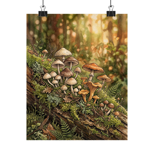 Golden Hour Wild Mushrooms Wall Art Print - Cottagecore Ma Art Print