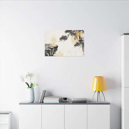 Japandi Pine Tree in Candlelight | Japanese Pattern Canvas Art