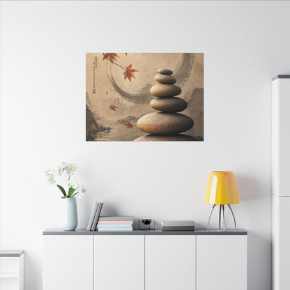 Japandi River Stones in Candlelight | Japanese Pattern Canvas Art