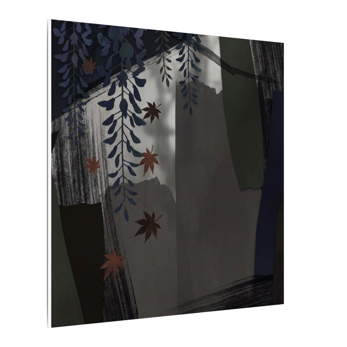 Wisteria Autumn Canvas Art | Dark Japandi Moody Design