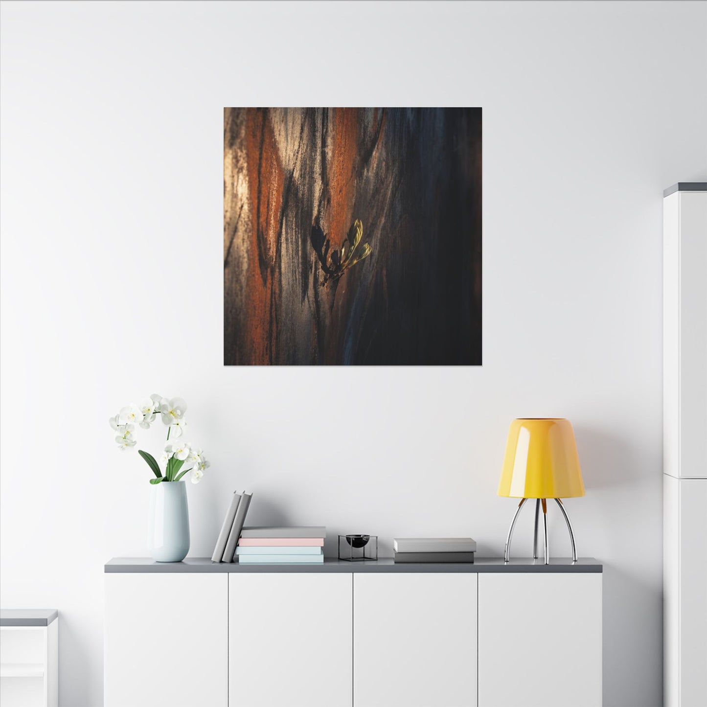 Rust Patina Charcoal Ink Canvas Art | Moody Dark Japandi Art