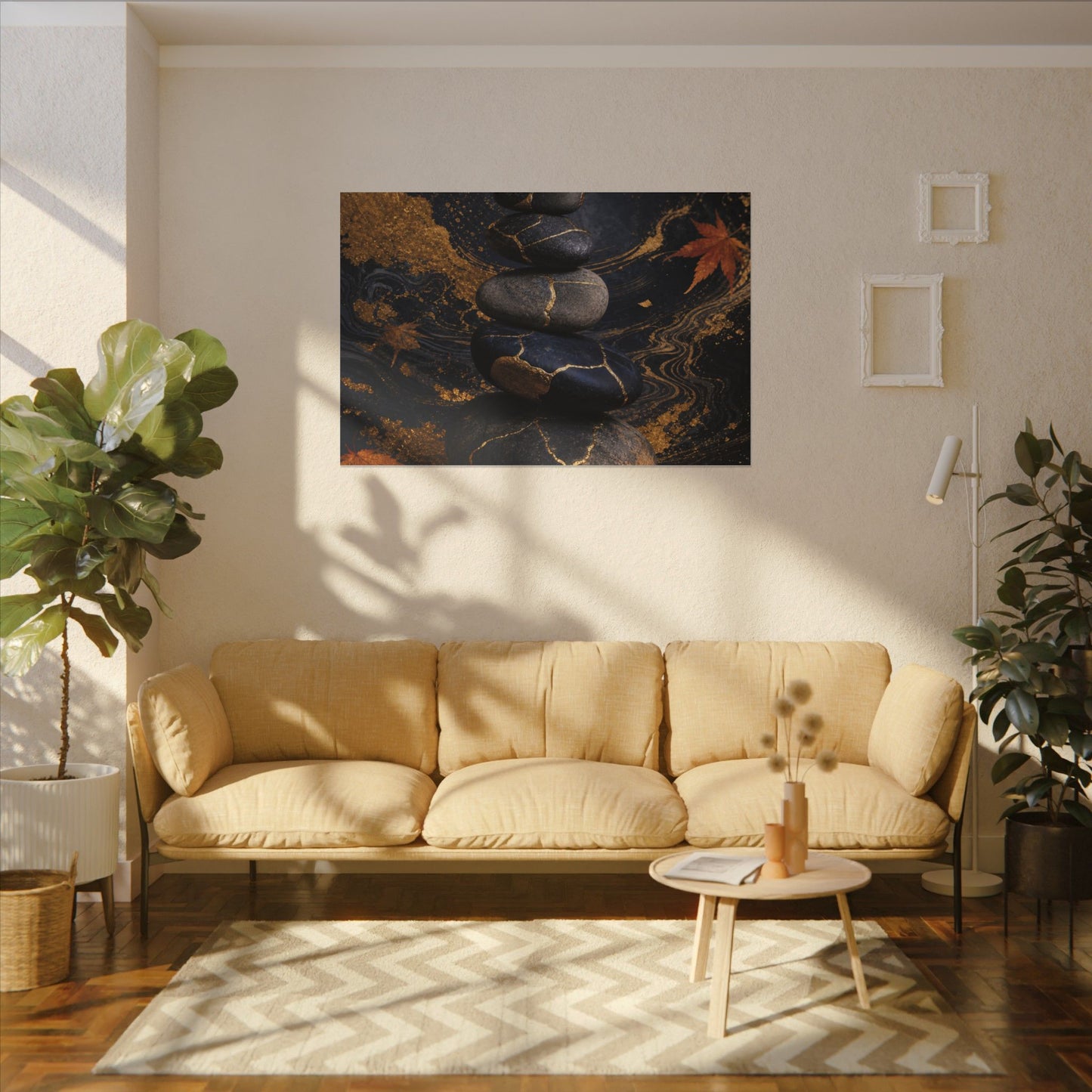 River Stones Autumn Canvas Art | Kintsugi Artful Design