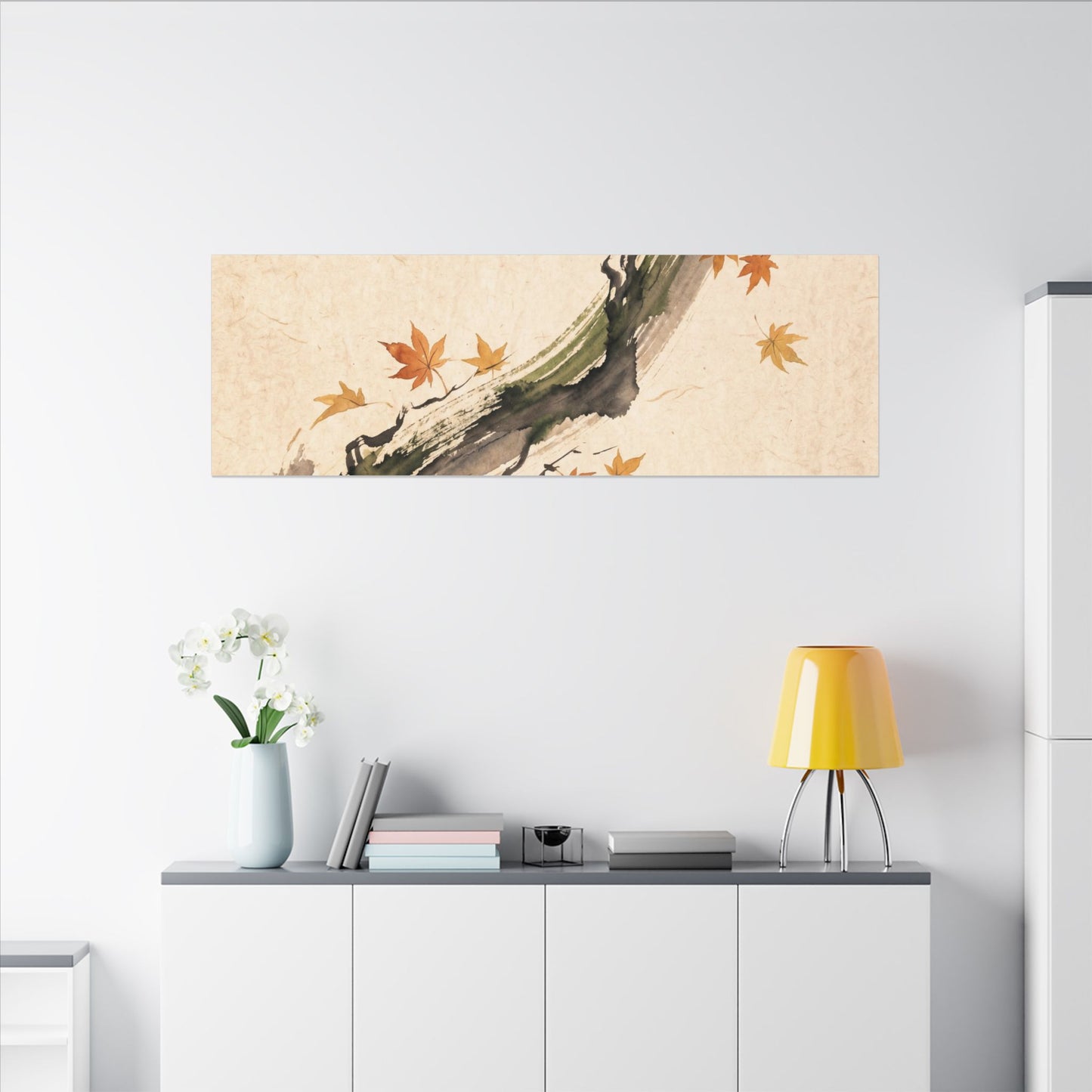 Ink Brushstroke Autumn Canvas Art | Zen Calm Design