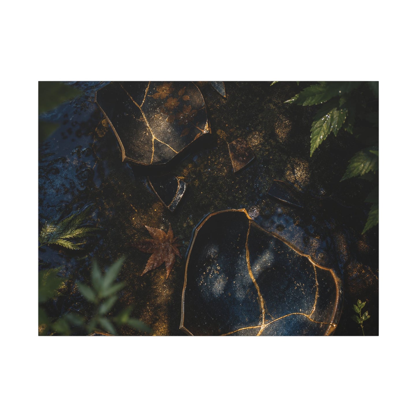 Dark Japandi Broken Pottery in Dappled | Shadow Zen Canvas Art