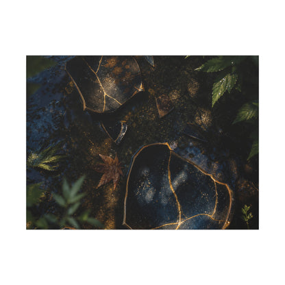 Dark Japandi Broken Pottery in Dappled | Shadow Zen Canvas Art