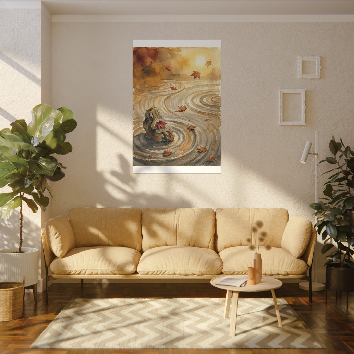 Autumn Rock Garden Watercolor Canvas Art | Neutral Decor
