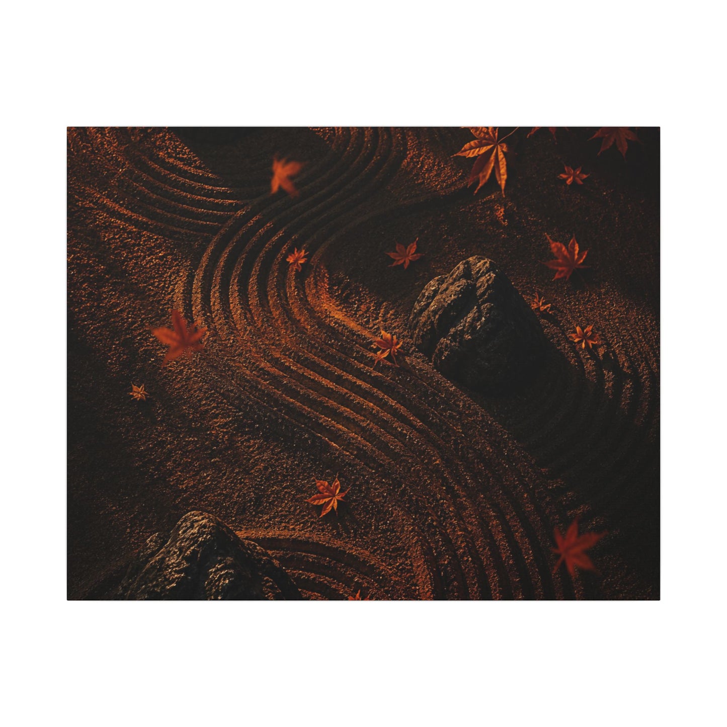 Dark Japandi Rock Garden in Golden Hour | Charcoal Ink Canvas Art