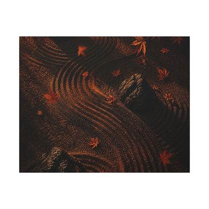 Dark Japandi Rock Garden in Golden Hour | Charcoal Ink Canvas Art