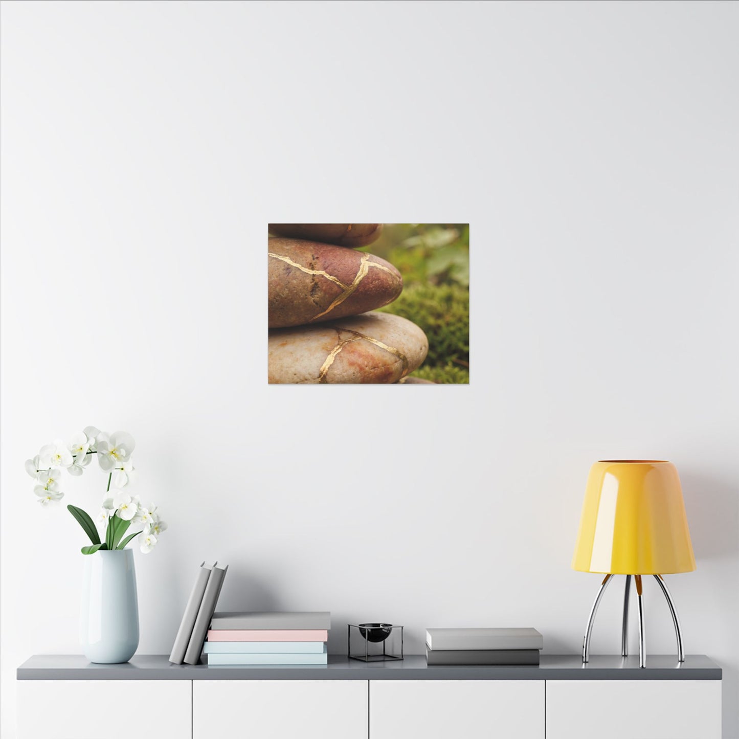 River Stones Summer Canvas Art | Kintsugi Healing Design