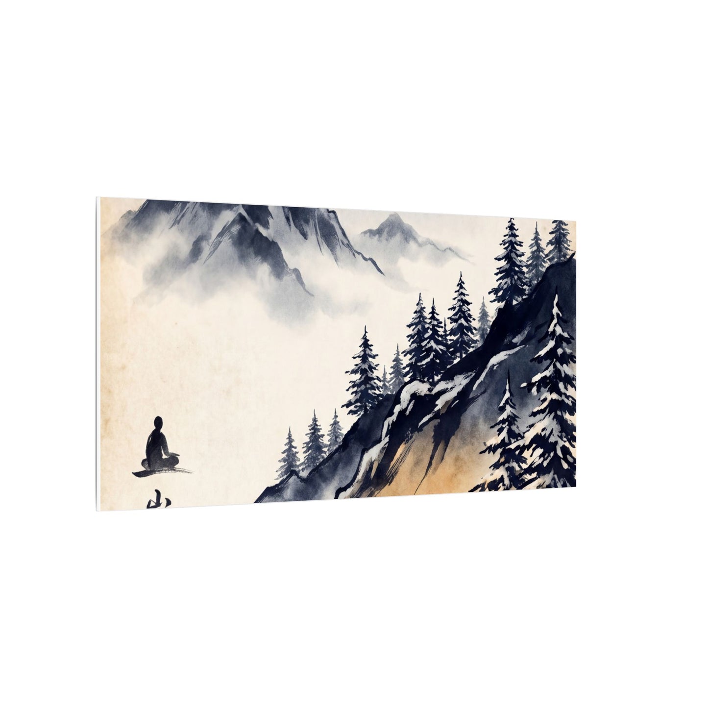 Mountain Mist Canvas Art | Winter Zen Ukiyo E Inspired Art