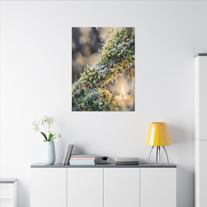 Winter Moss Close Up Watercolor Canvas Art | Neutral Decor