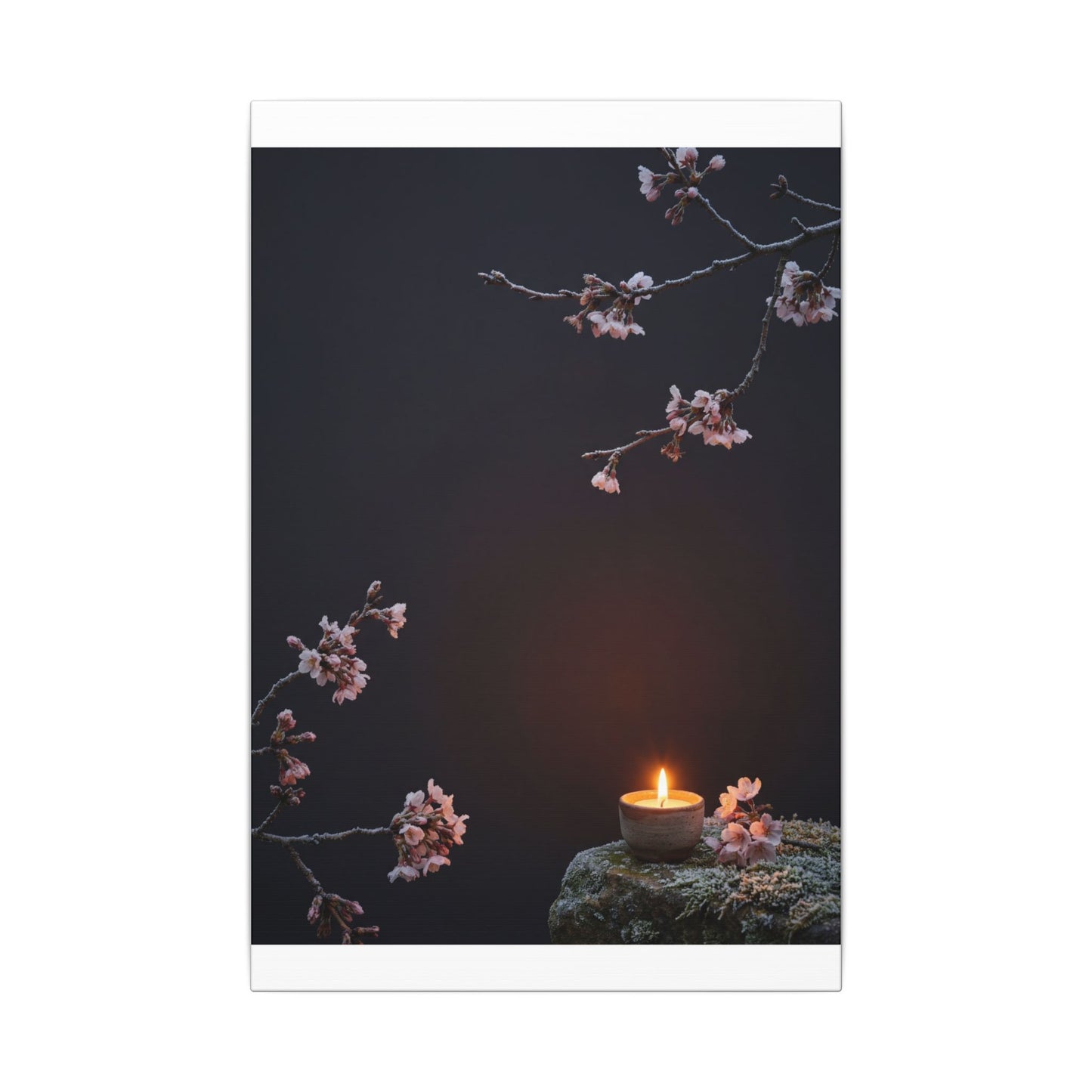 Dark Japandi Cherry Blossom in Candlelight | Moody Minimal Canvas Art