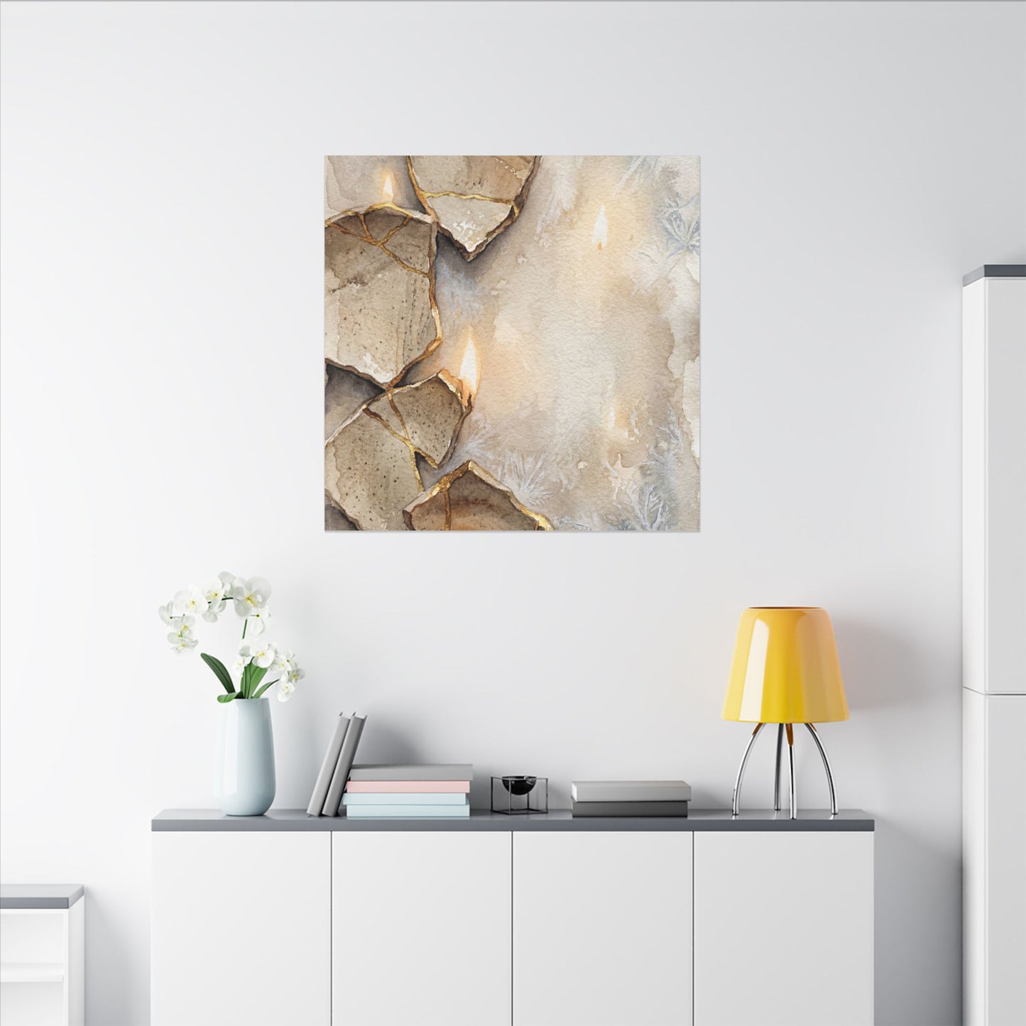Broken Pottery Winter Canvas Art | Japandi Warm Design