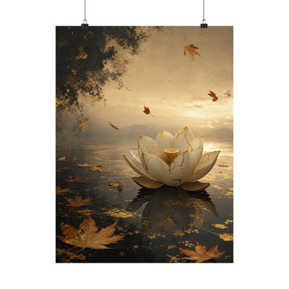 Resilient Lotus Flower Wall Art Print - Gold Vein Kintsugi