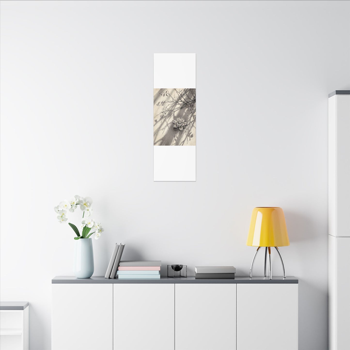 Winter Lotus Flower Sumi E Canvas Art | Contemplative Decor