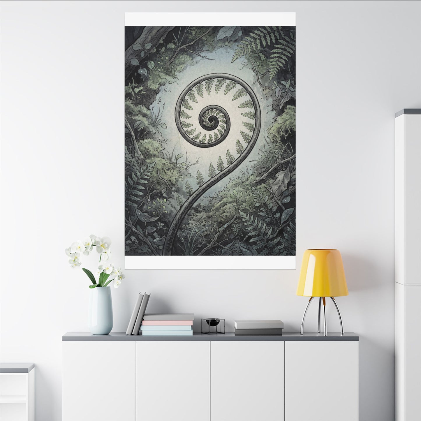 Zen Fern Unfurling in Dawn | Ukiyo E Inspired Canvas Art