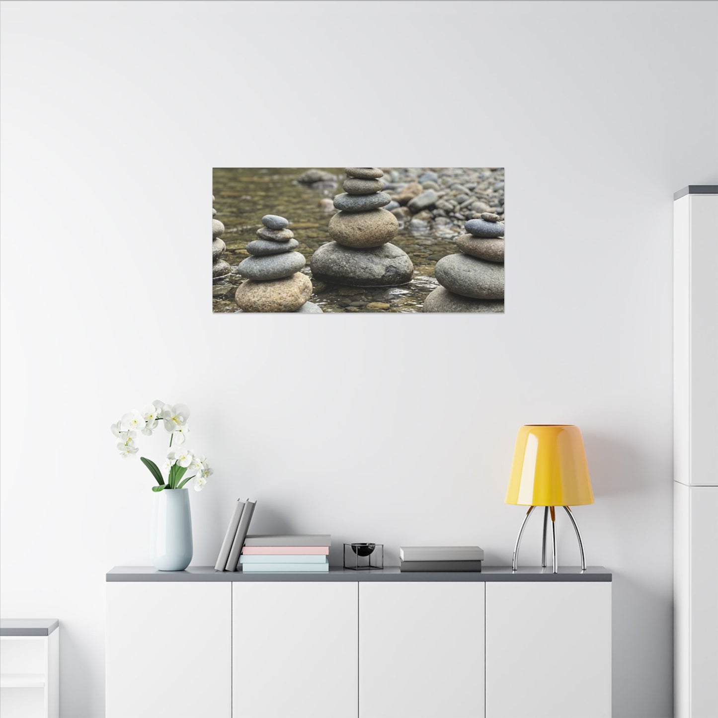 Zen River Stones in Dawn | Karesansui Canvas Art