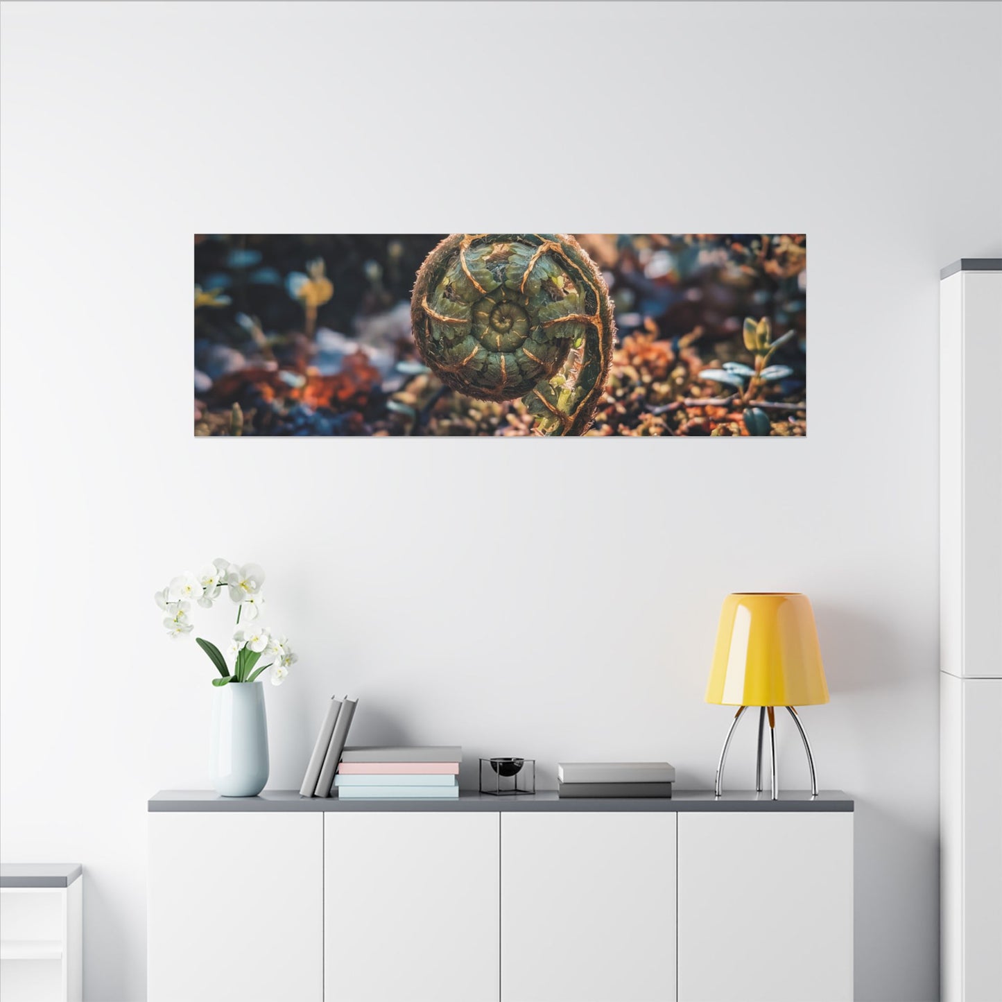 Kintsugi Fern Unfurling in Dappled | Gold Vein Canvas Art