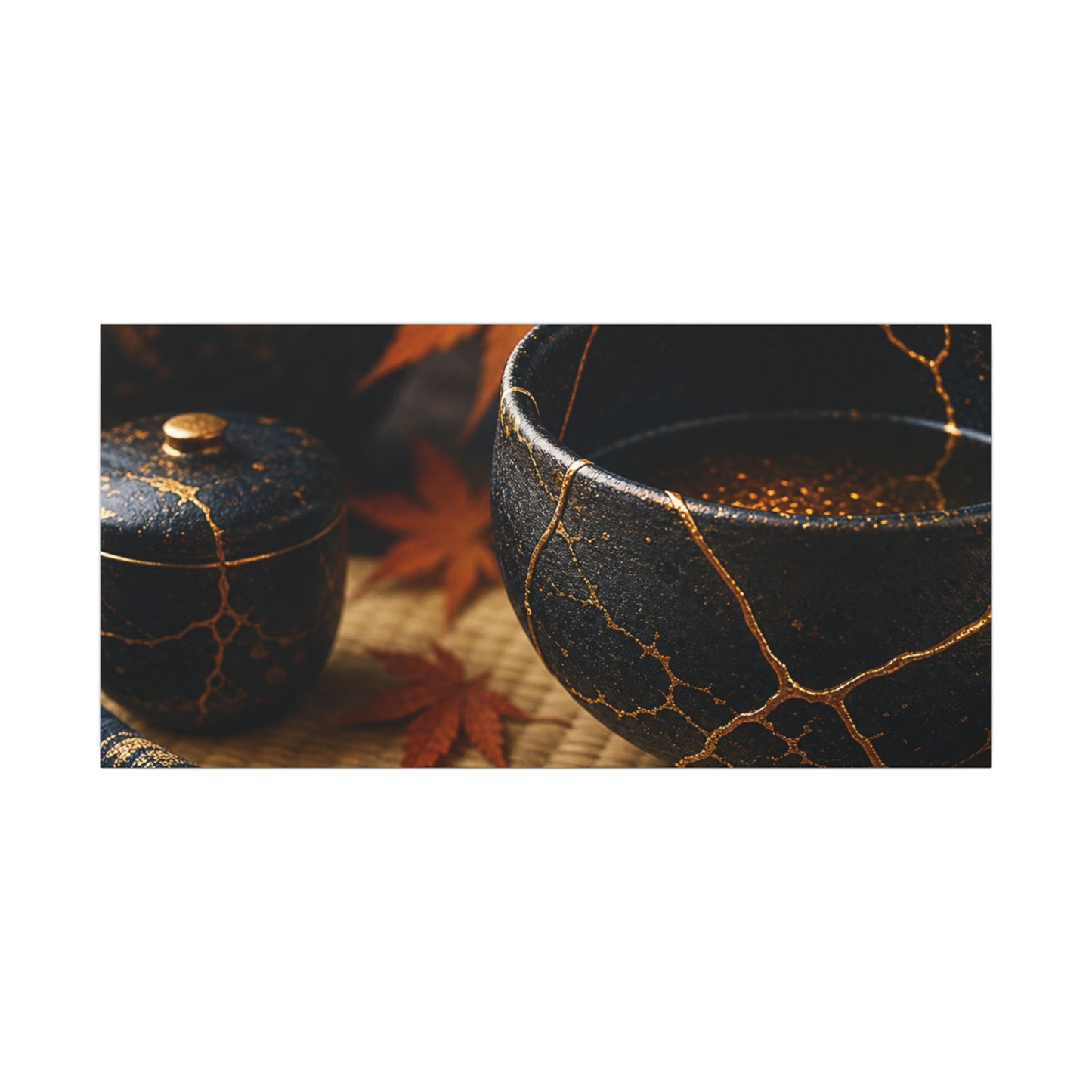 Seijaku Tea Ceremony Canvas Art - Kintsugi Gold Repair