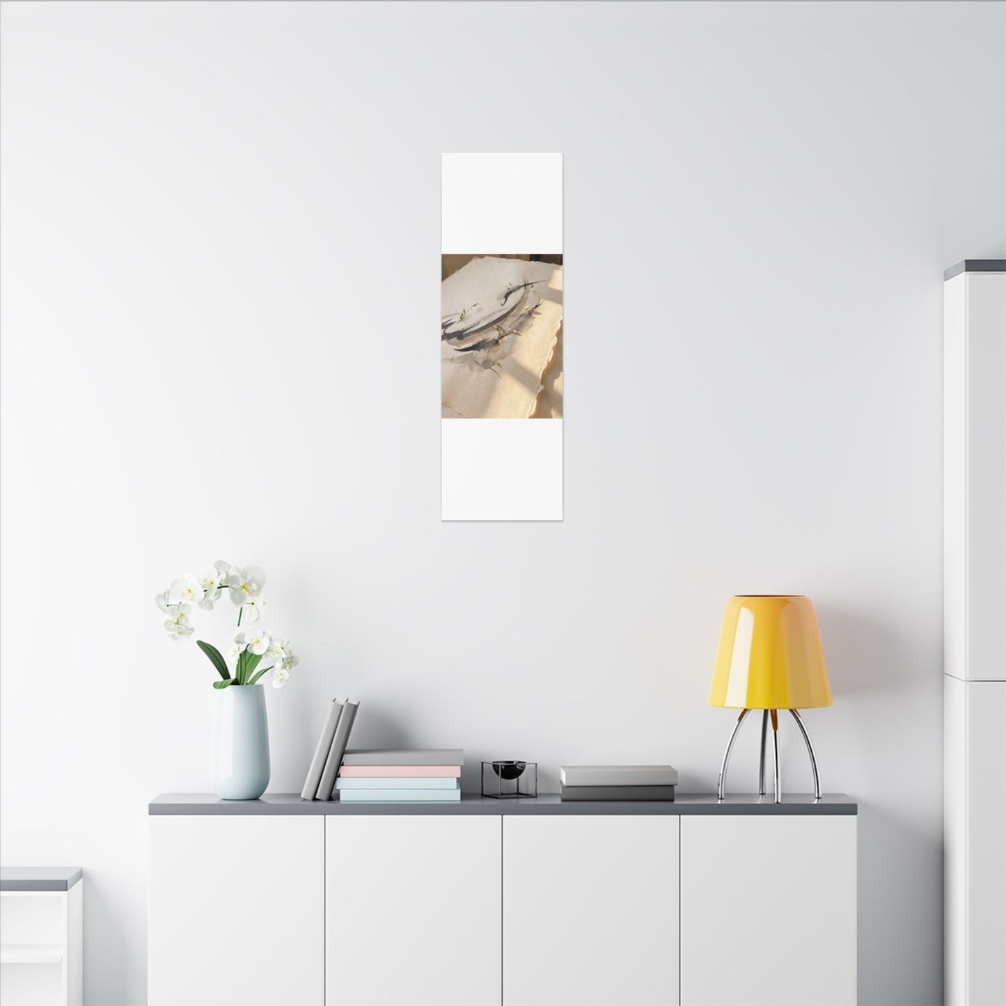 Ink Brushstroke Watercolor Canvas Art | Neutral Japandi Art