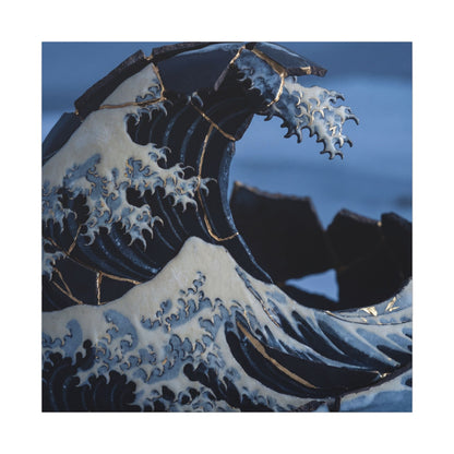 Ocean Wave Canvas Art | Winter Kintsugi Gold Repair Art