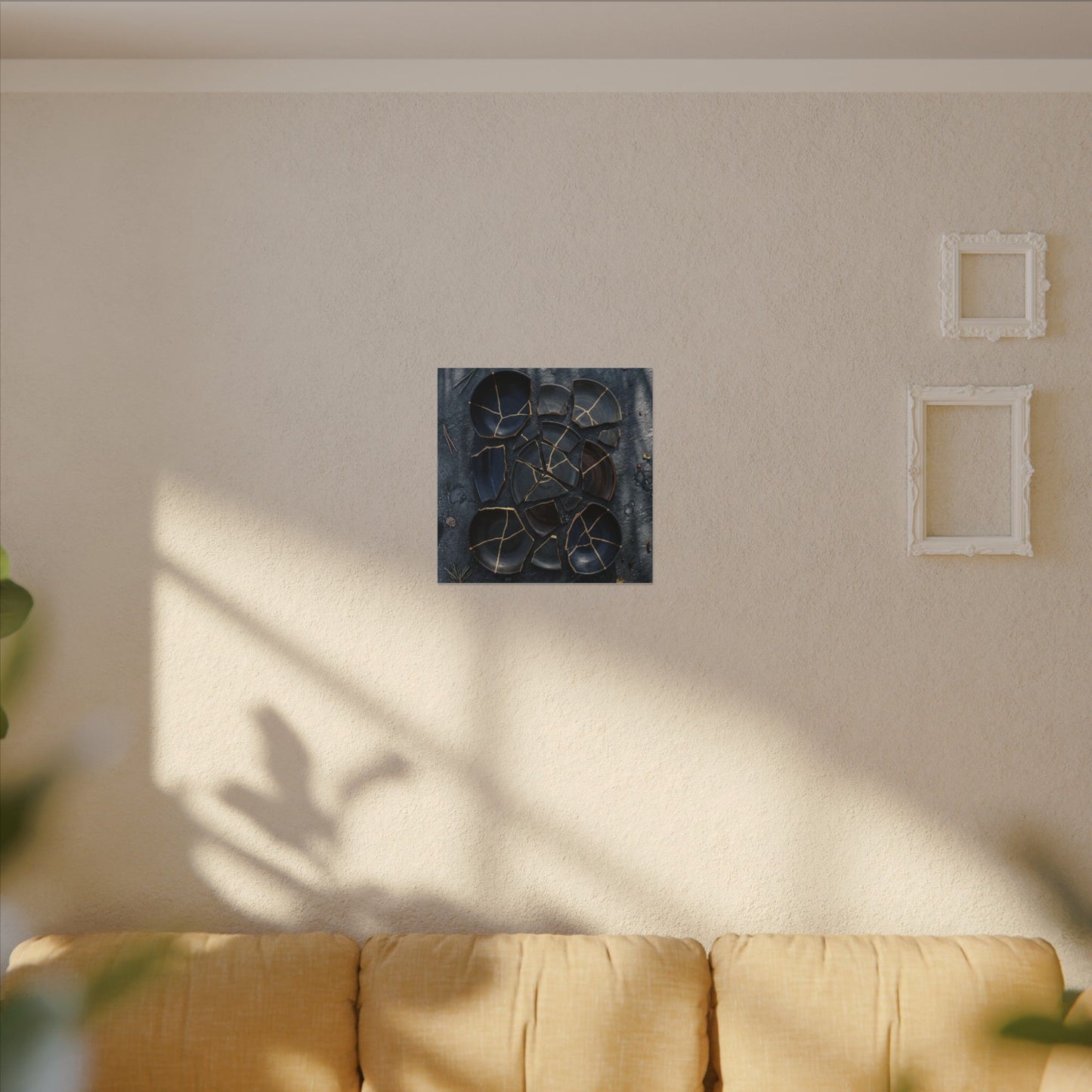Dark Japandi Broken Pottery in Dappled | Shadow Zen Canvas Art