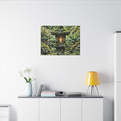 Neutral Stone Lantern Canvas Art - Japanese Pattern Japandi