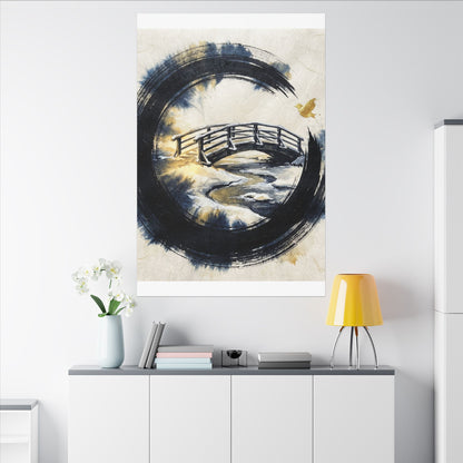 Winter Wooden Bridge Enso Canvas Art | Serene Decor