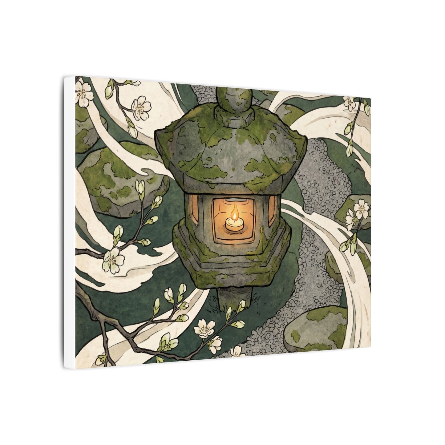 Zen Stone Lantern in Candlelight | Ukiyo E Inspired Canvas Art