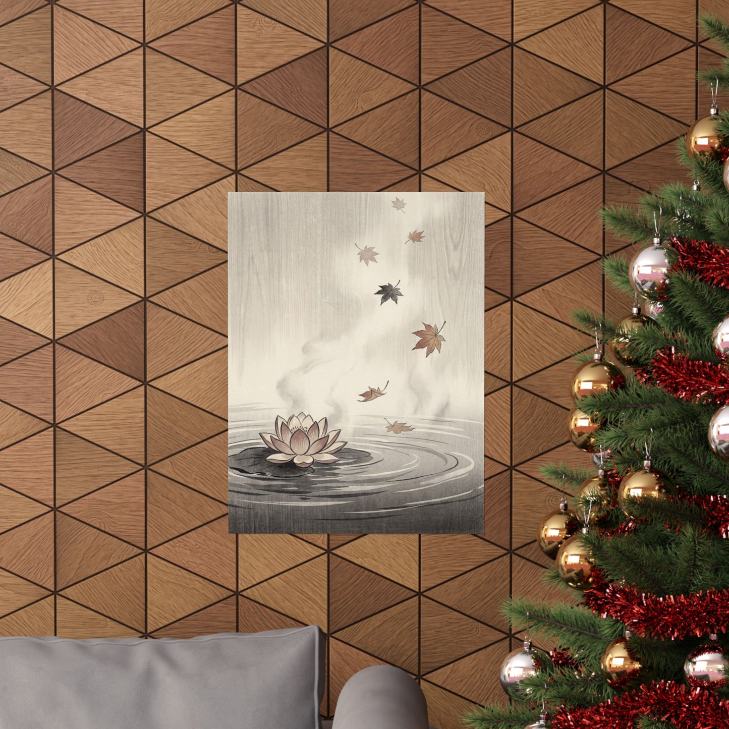Lotus Flower Wall Art Print | Autumn Zen Ukiyo E Inspired Art