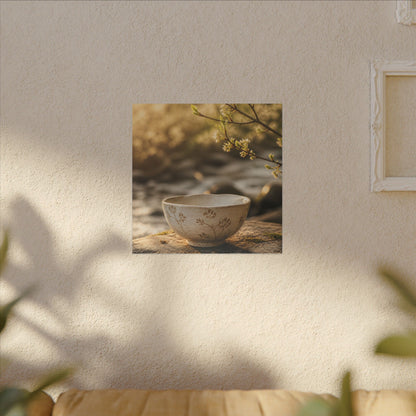 Neutral Ceramic Bowl Canvas Art - Japanese Pattern Japandi