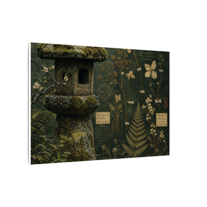 Spring Stone Lantern Herbarium Canvas Art | Nostalgic Decor