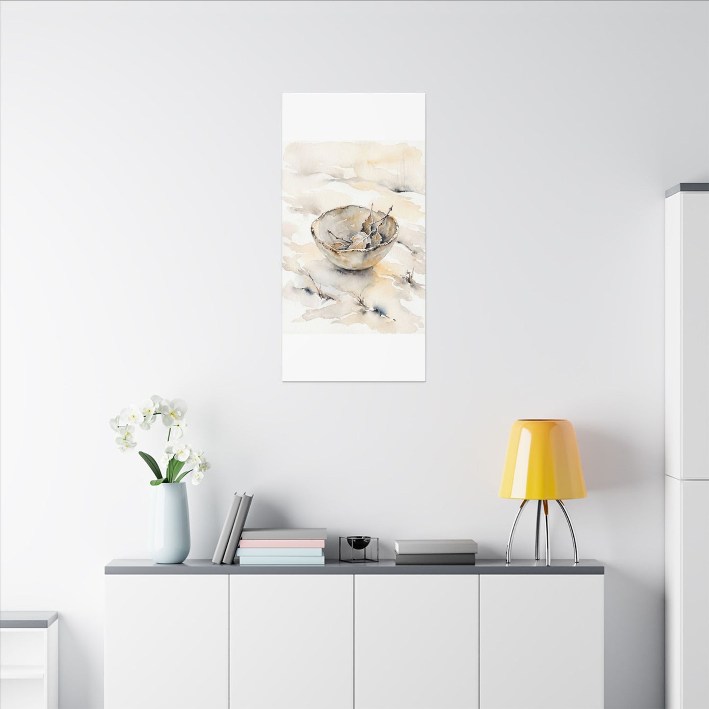 Ceramic Bowl Canvas Art | Winter Japandi Watercolor Art