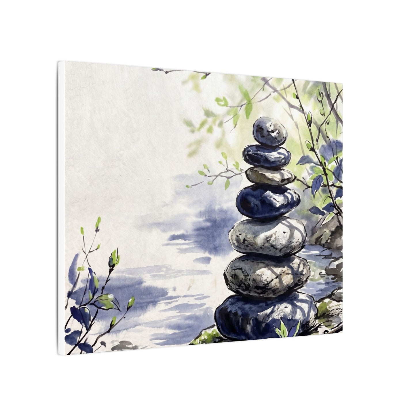 River Stones Sumi E Canvas Art | Serene Zen Art