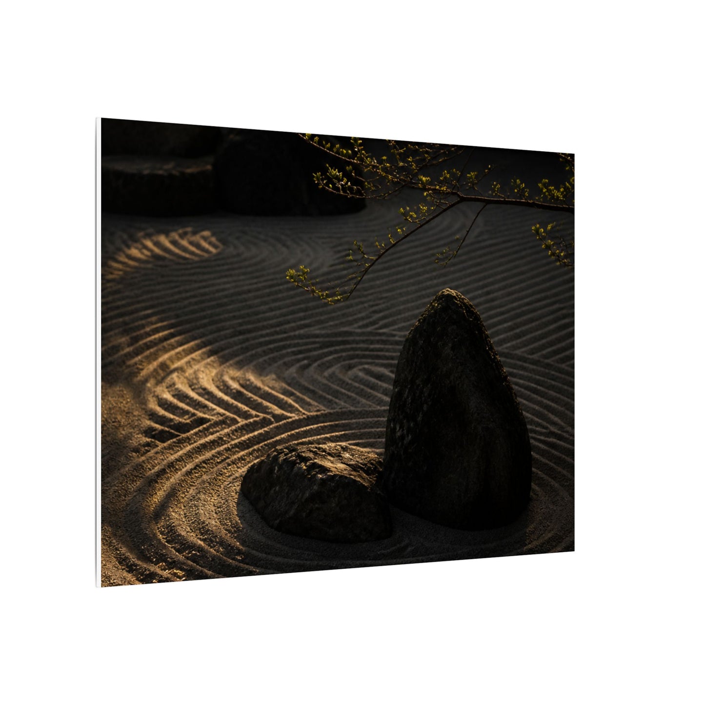 Ma Rock Garden Canvas Art - Dark Japandi Shadow Zen