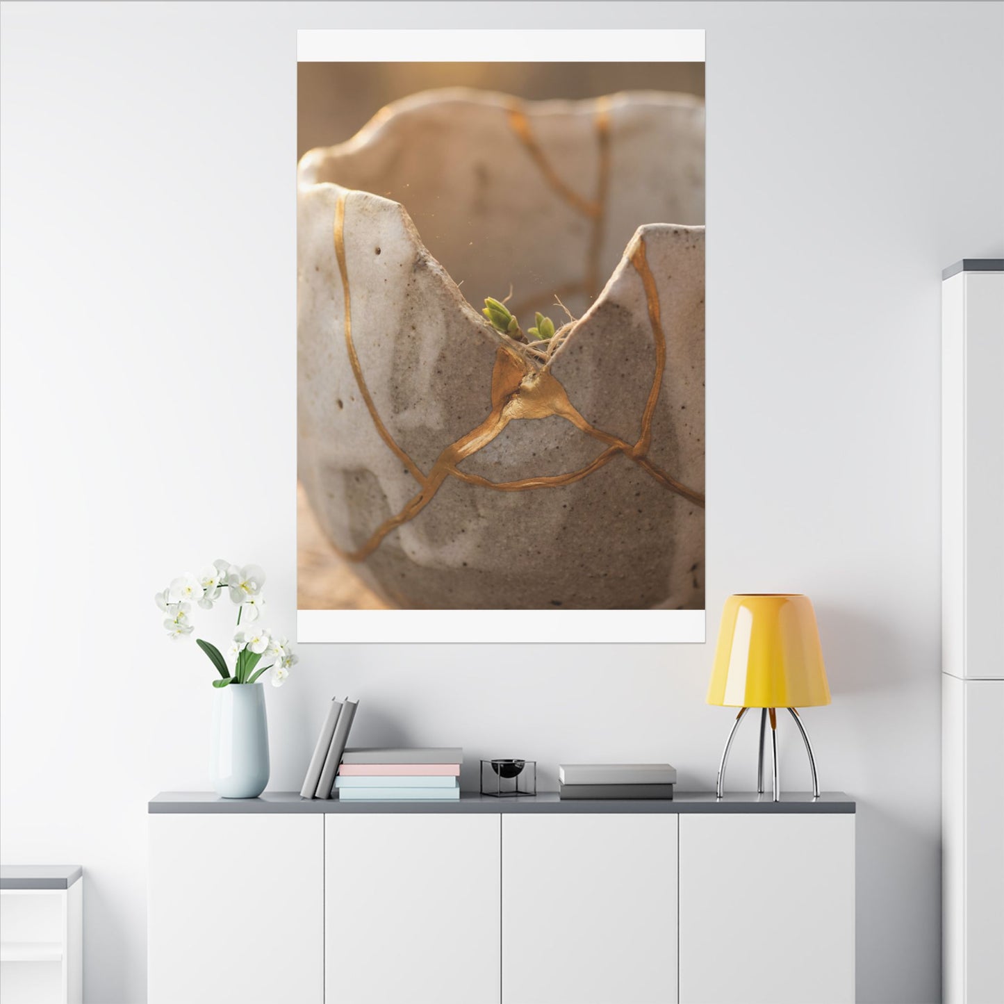 Golden Hour Broken Pottery Canvas Art - Japandi Kanso