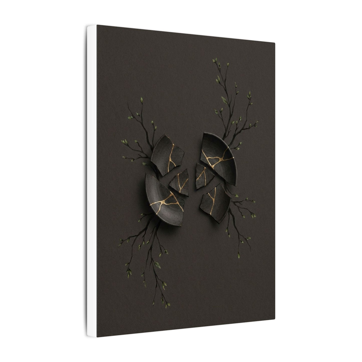 Sophisticated Broken Pottery Canvas Art - Charcoal Ink Dark Japandi