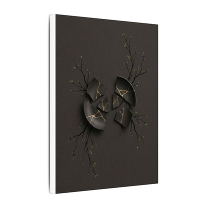 Sophisticated Broken Pottery Canvas Art - Charcoal Ink Dark Japandi
