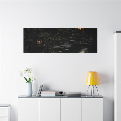 Moonlit Garden Shadow Zen Canvas Art | Sophisticated Dark Japandi Art