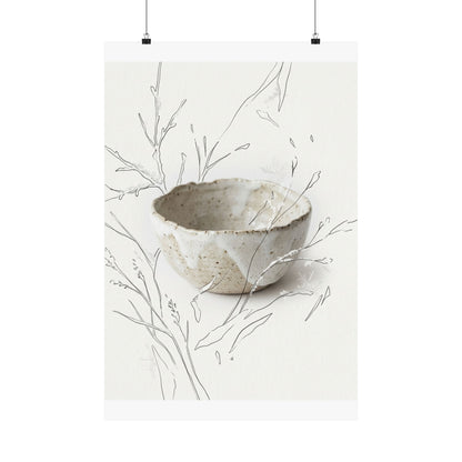 Japandi Ceramic Bowl in Overcast | Minimal Line Wall Art Print