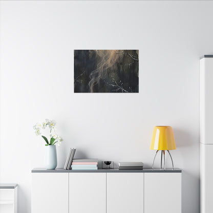 Incense Smoke Winter Canvas Art | Dark Japandi Moody Design