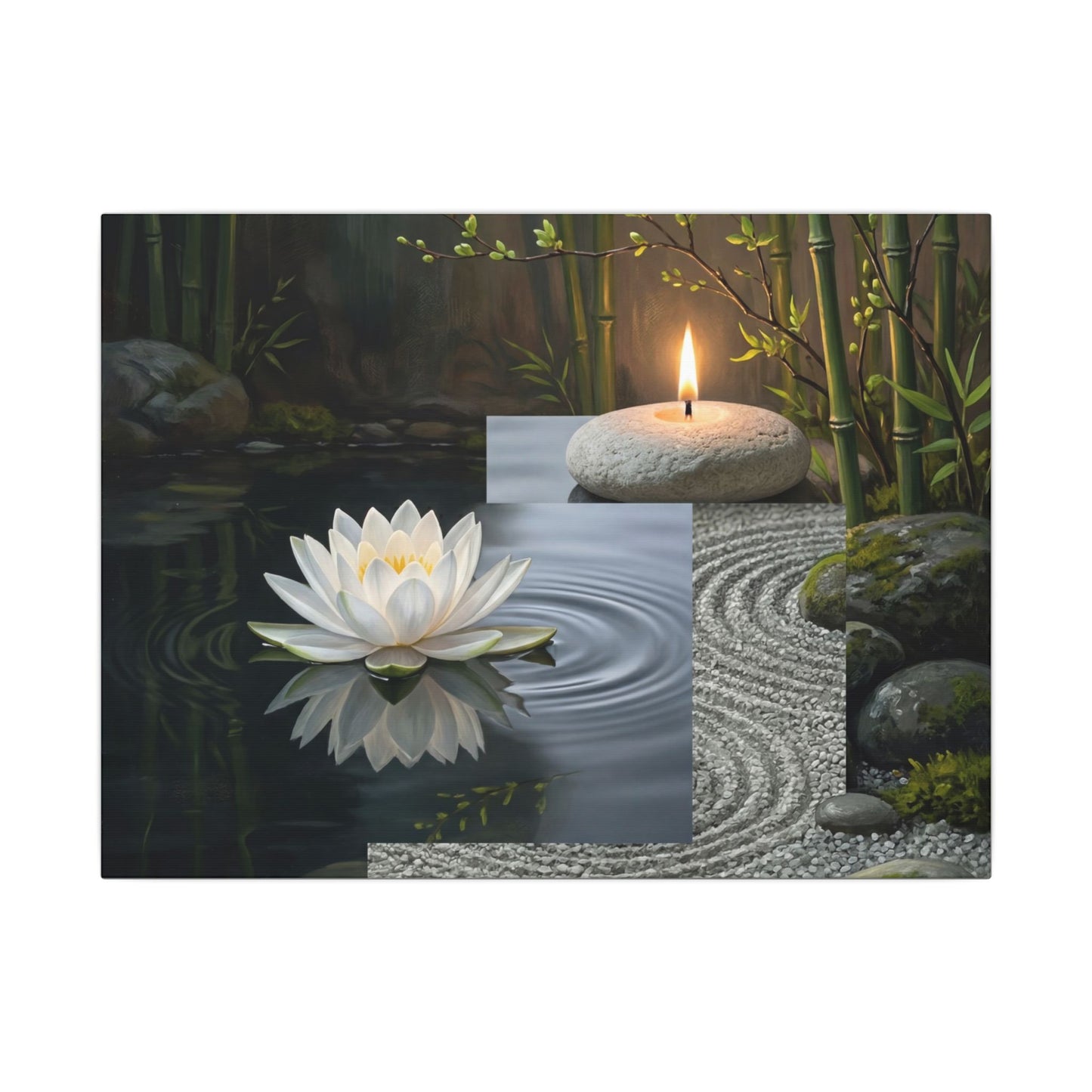 Candlelight Lotus Flower Canvas Art - Zen Kanso Art Print