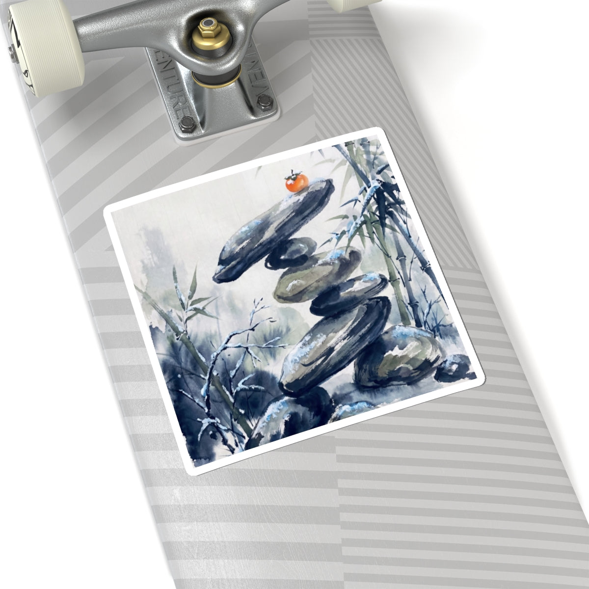Zen River Stones in Moonlight | Sumi E Sticker Art Print